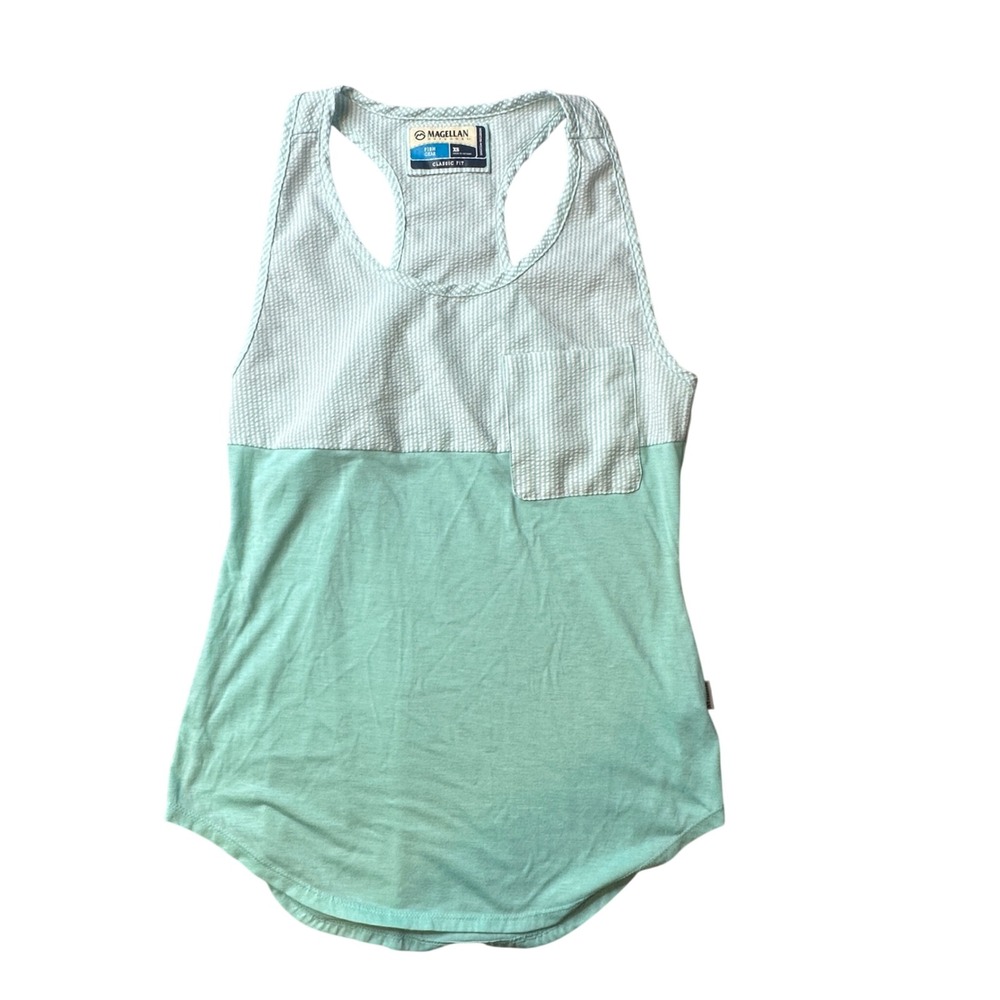 Magellan Tank Top Womens XS Green Fish Gear Southern Summer Racerback Seersucker